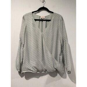 Loft Top Womens Medium Mint Green Swiss Dot Polka Dot Faux Wrap Work Office
